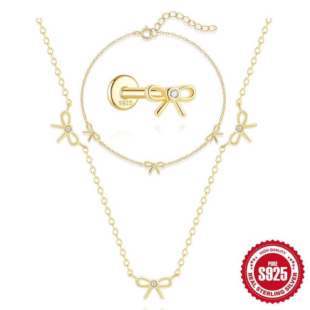 Collier en argent sterling S925 avec nœud et zirconium