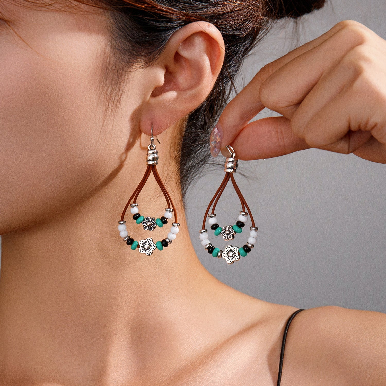 Boucles d'oreilles vintage style ethnique fleur turquoise