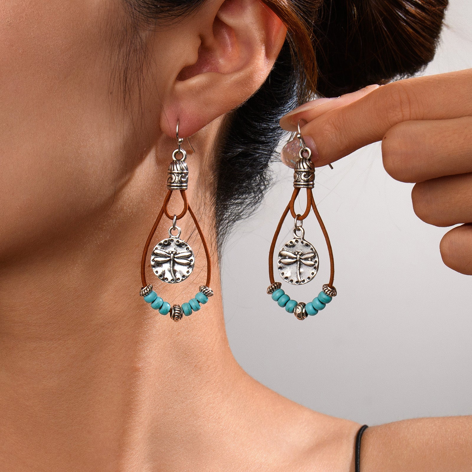 Boucles d'oreilles vintage style ethnique fleur turquoise
