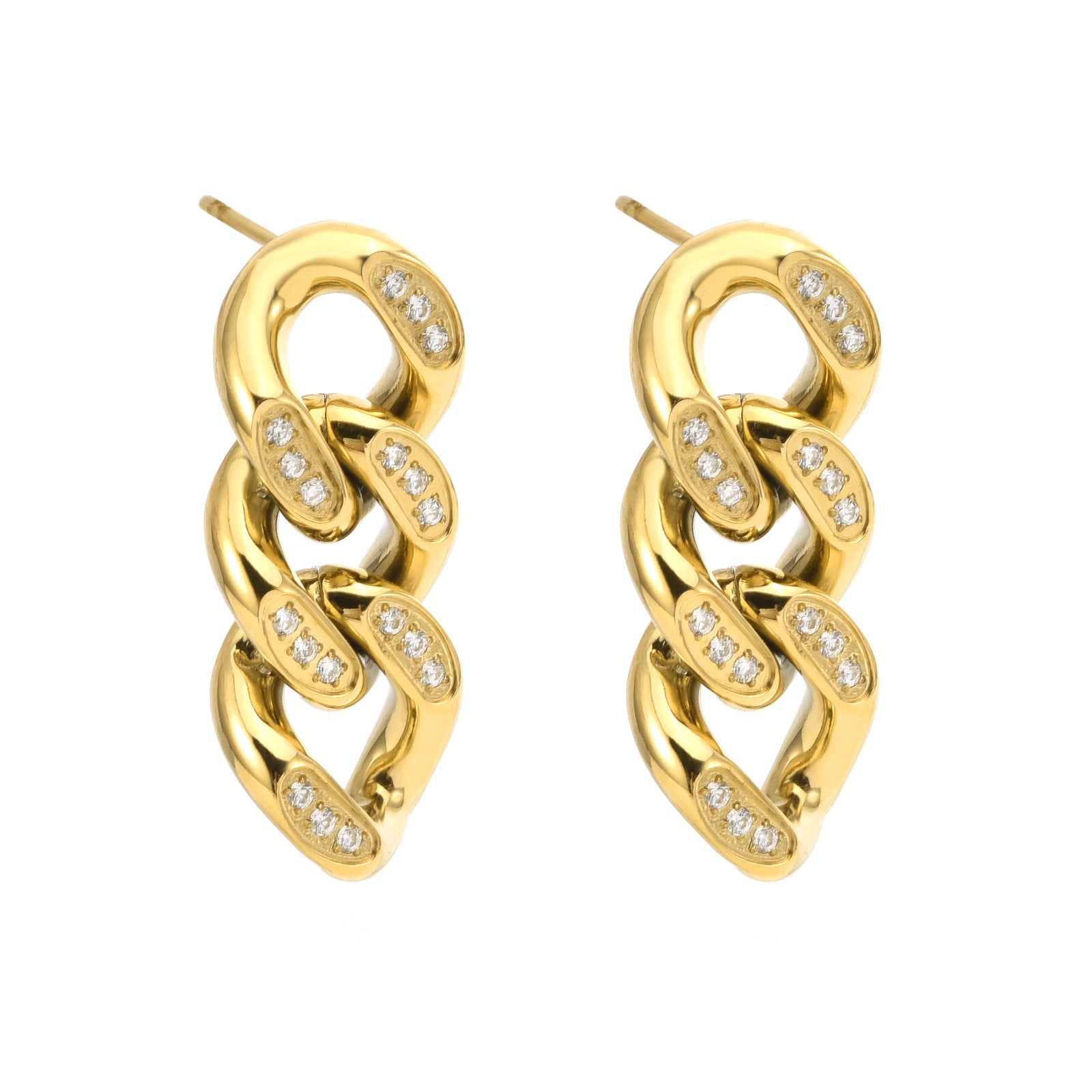 Boucles d'oreilles en acier inoxydable en forme de chaîne à maillons cubains