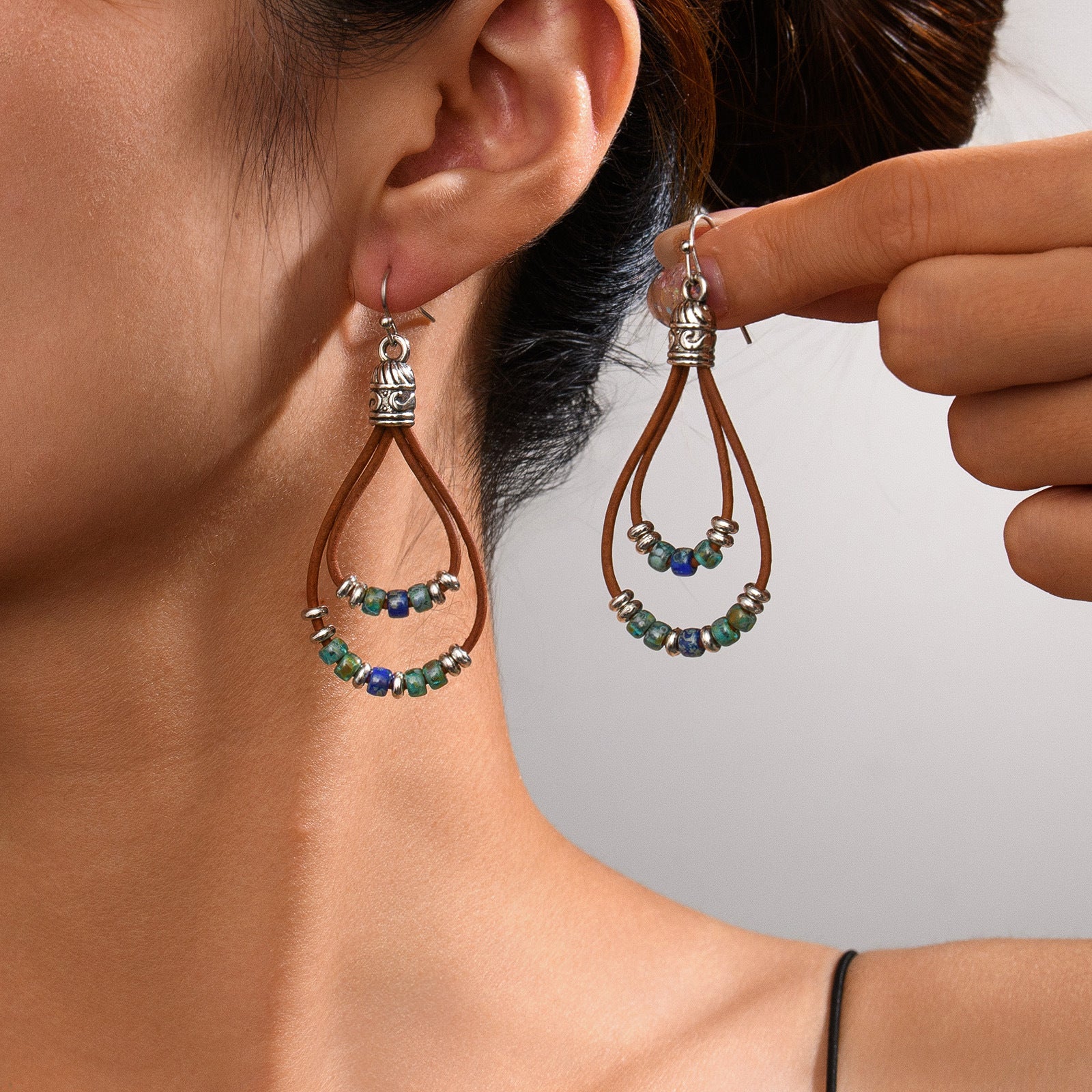 Boucles d'oreilles vintage style ethnique fleur turquoise