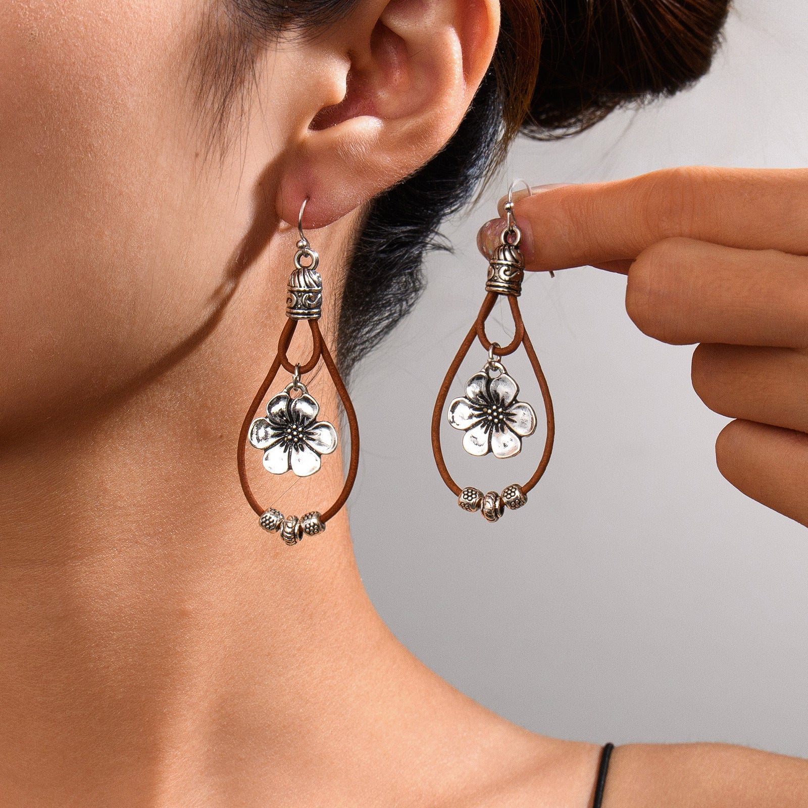 Boucles d'oreilles vintage style ethnique fleur turquoise