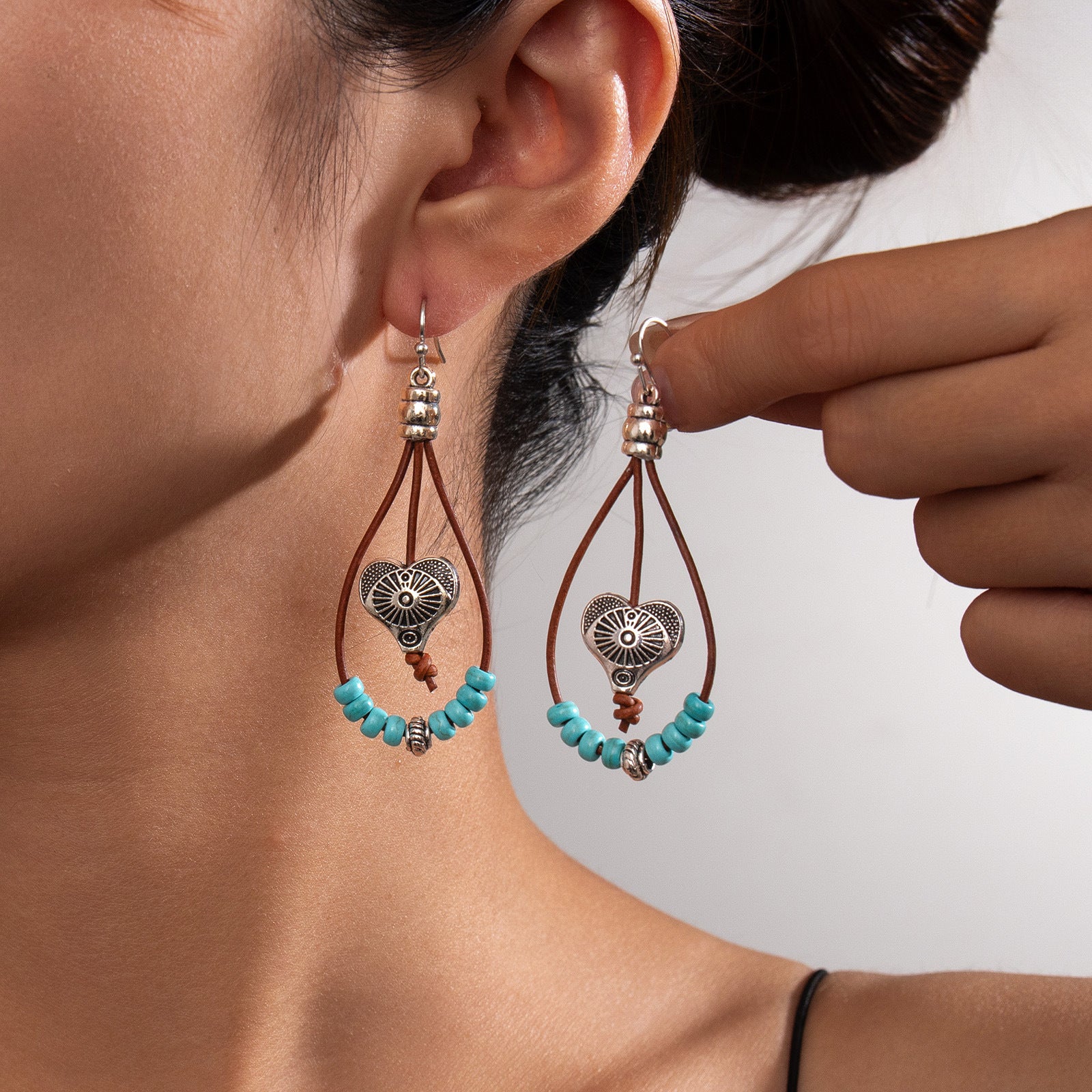 Boucles d'oreilles vintage style ethnique fleur turquoise