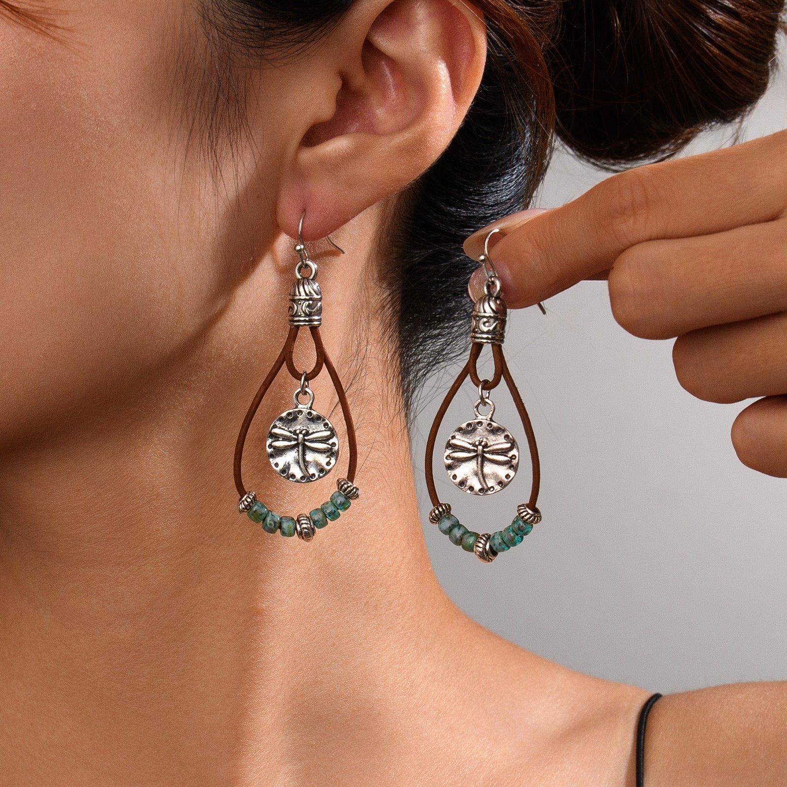 Boucles d'oreilles vintage style ethnique fleur turquoise