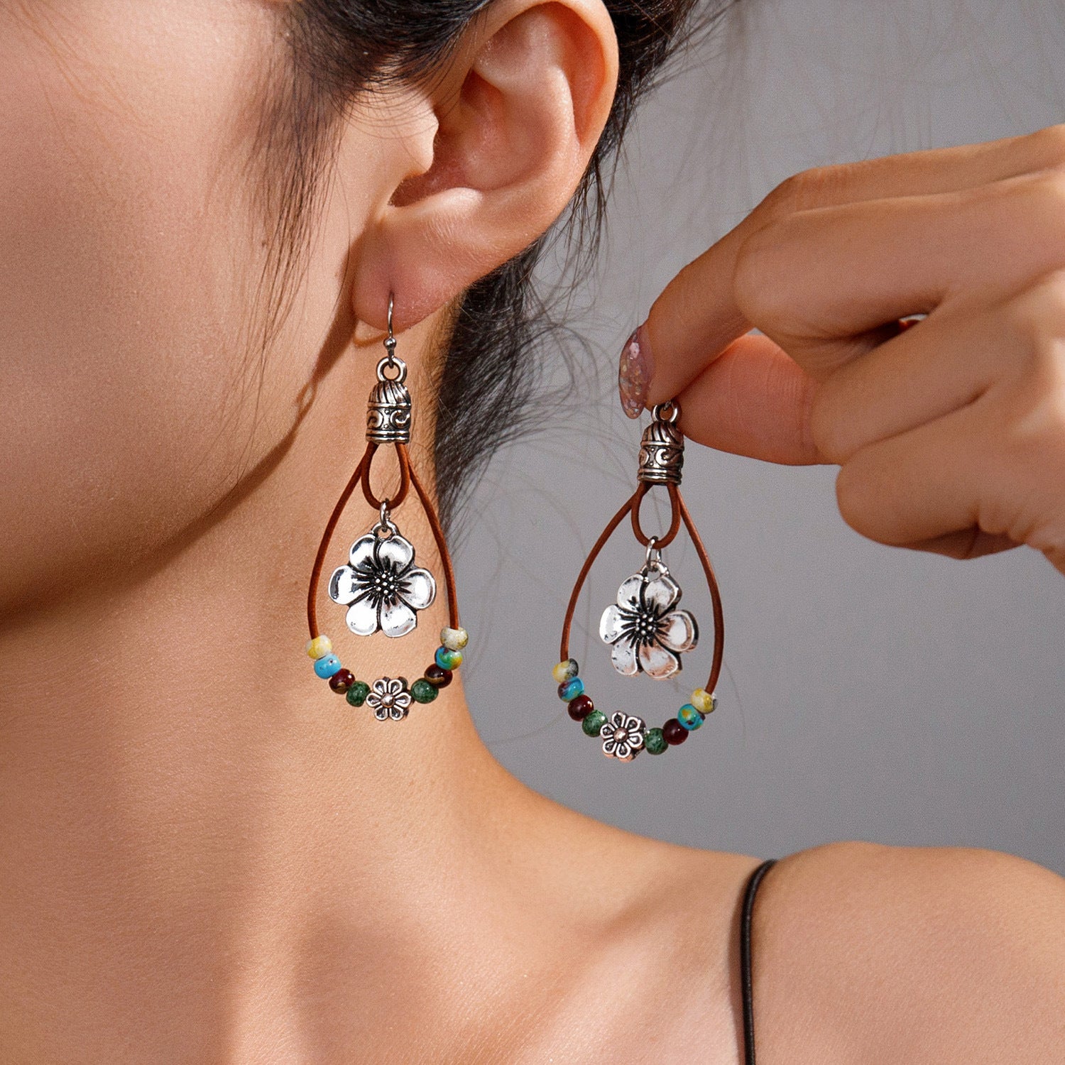 Boucles d'oreilles vintage style ethnique fleur turquoise