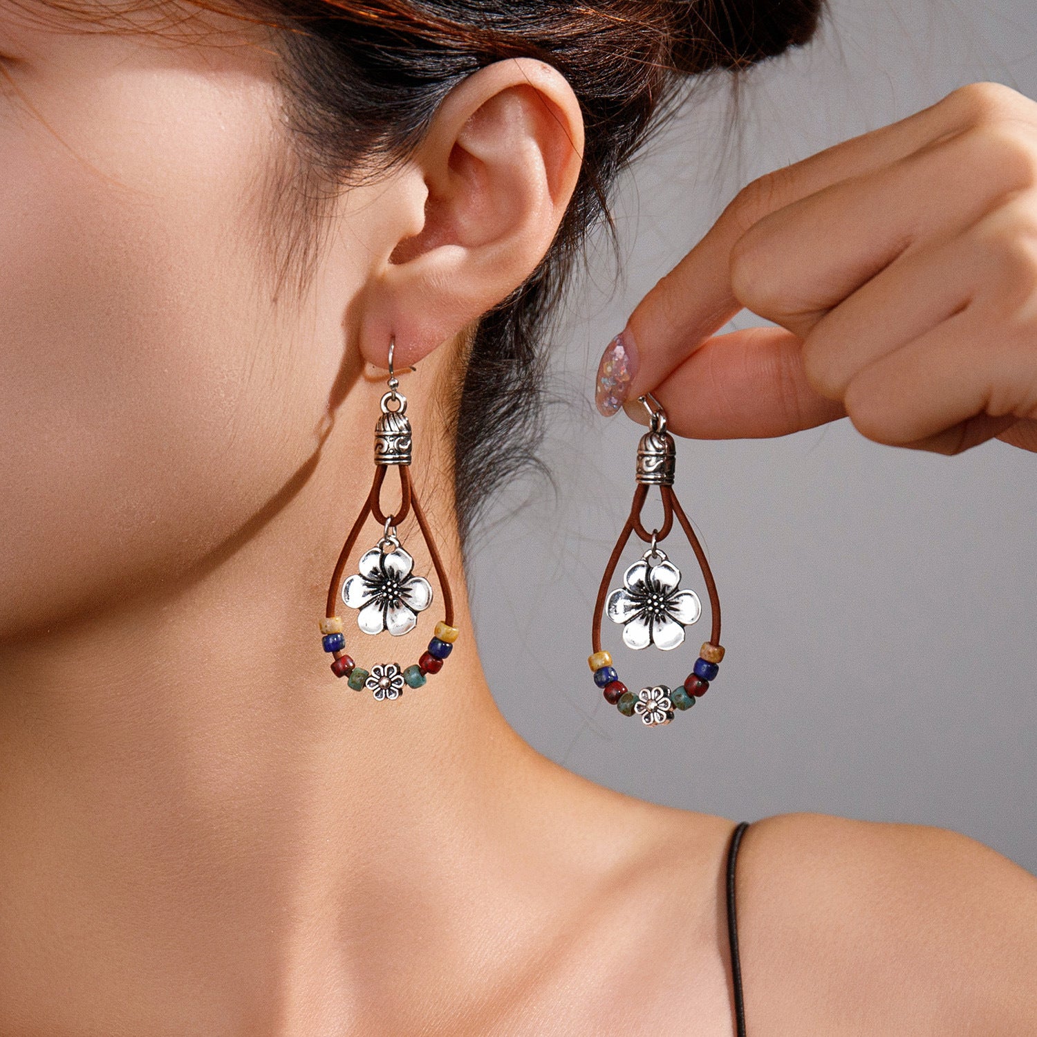 Boucles d'oreilles vintage style ethnique fleur turquoise