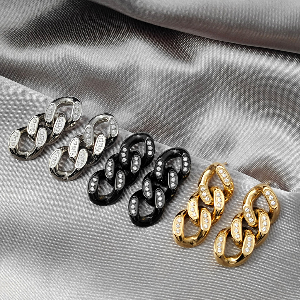 Boucles d'oreilles en acier inoxydable en forme de chaîne à maillons cubains