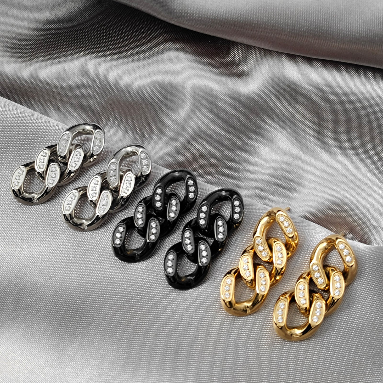 Boucles d'oreilles en acier inoxydable en forme de chaîne à maillons cubains