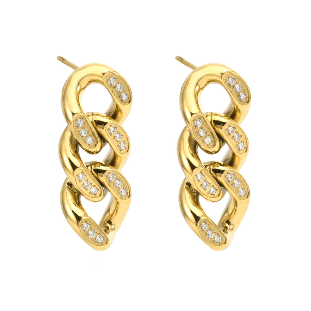 Boucles d'oreilles en acier inoxydable en forme de chaîne à maillons cubains